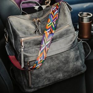 Grey convertible backpack shoulder bag color strap
